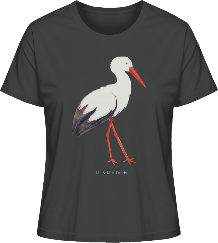 Mr. & Mrs. Panda Oberteil Damen Storch Größe L - Anthrazit - Geschenk, Kurzarmshirt, Schwangerschaft, T-Shirt Kurzarm, Mütter, Mutter, Baby, Bas...