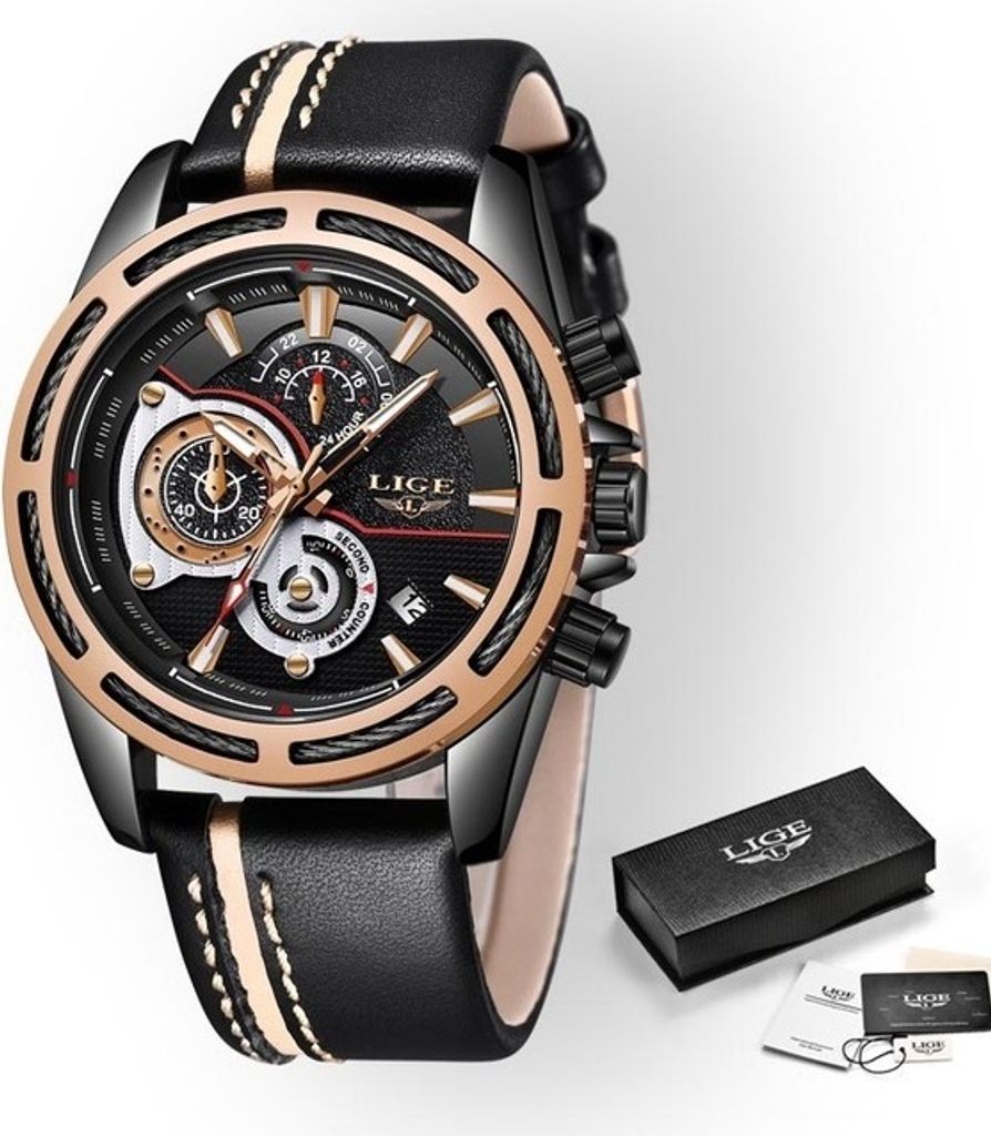 Uhr LIGE RO-4069 - Elegante Herrenuhr in Gold/Schwarz KP4069