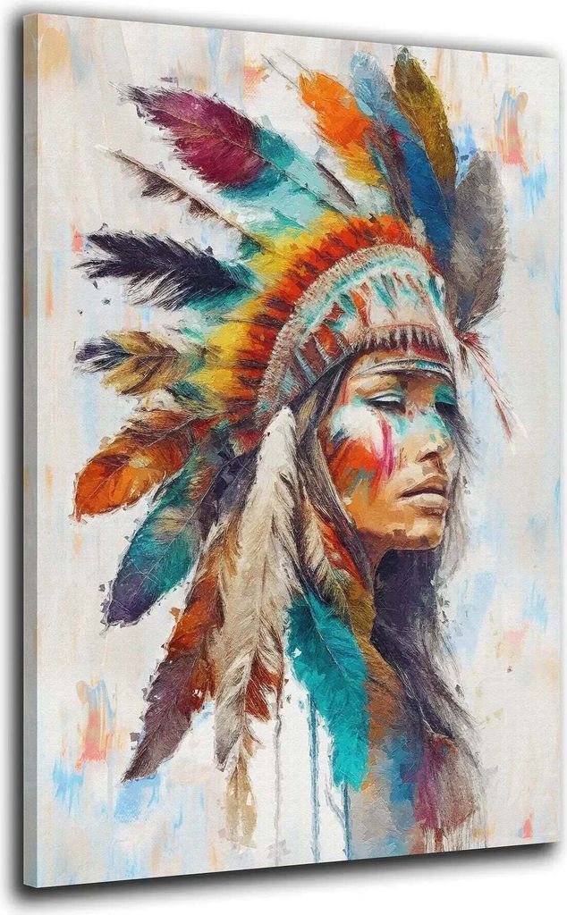 Wandbild Leinwandbild Indianerin Frau Apache Kunstdruck XL Wanddeko: 100x150x4cm