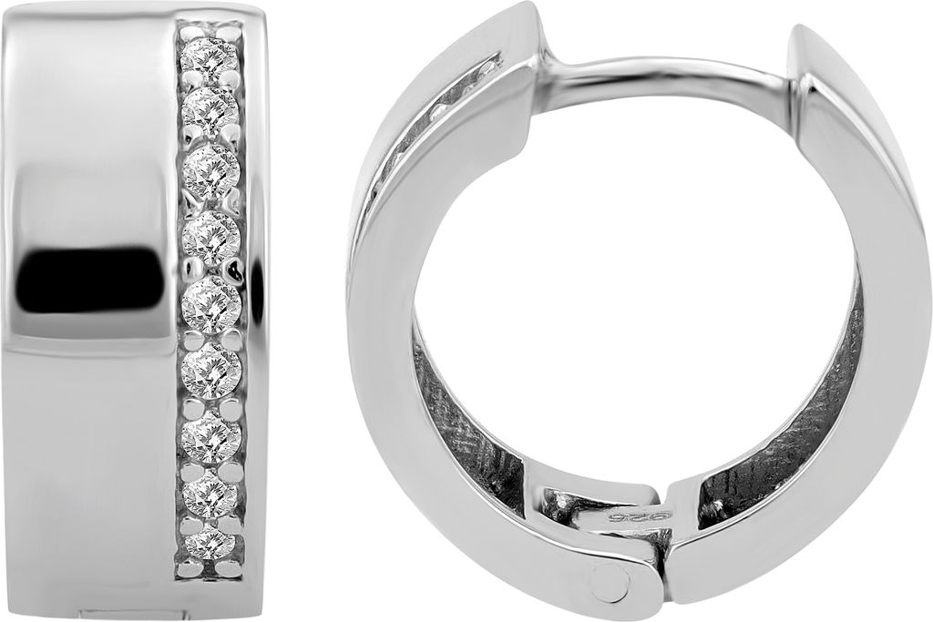 "Peony" 925/- Echt Silber Klapp-Creolen, Zirkoniabesatz, Produktbild 