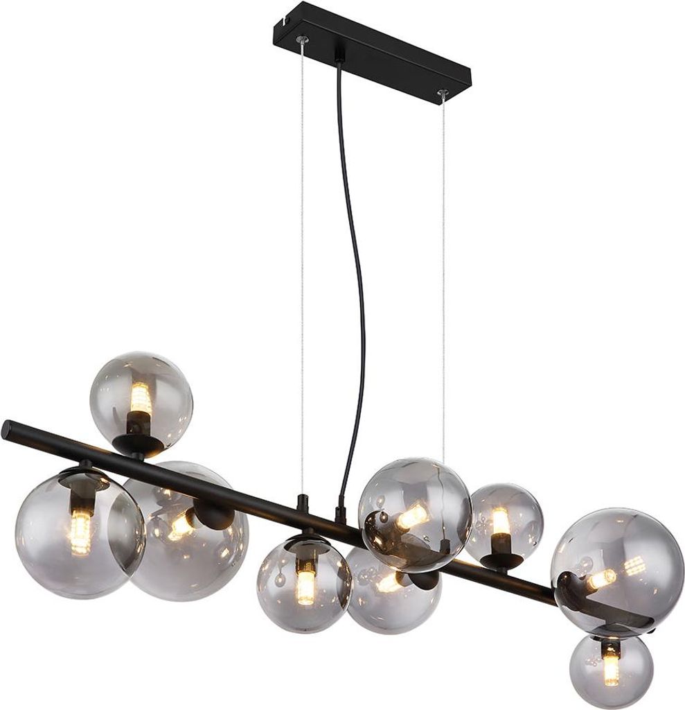 LED Hängeleuchte, Glas Kugel Spots, schwarz, L 86 cm