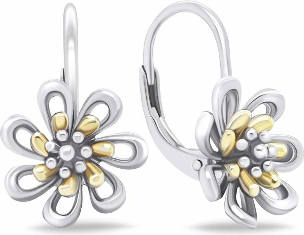 Silver bicolor earrings Flowers EA682WY