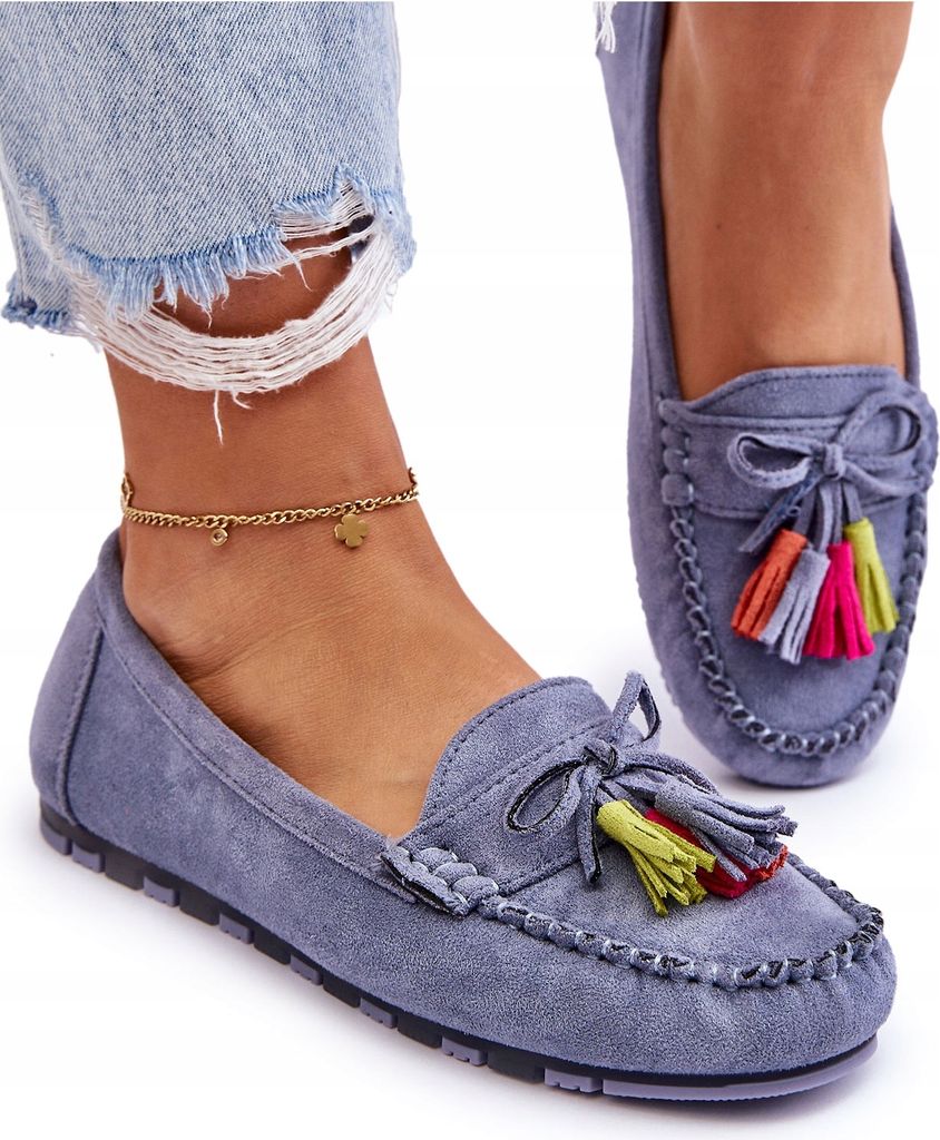 Damen Mokassins Slip On Loafer Ballerina Slipper Halbschuhe Amiro Blau Gr.36