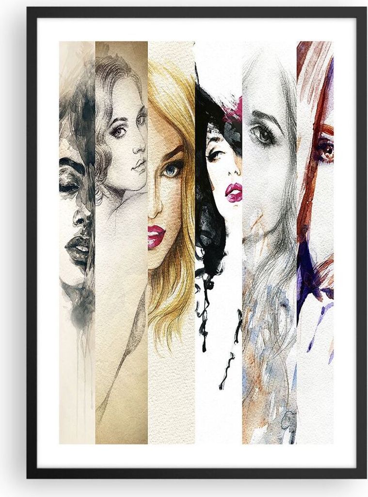 Gerahmtes Poster - Schwarzer Rahmen - Frauen Schönheit Dame Illustration - 50x70 cm - Wand Bild - Wanddeko - Wandbilder - Wandposter - Bilderrahme...