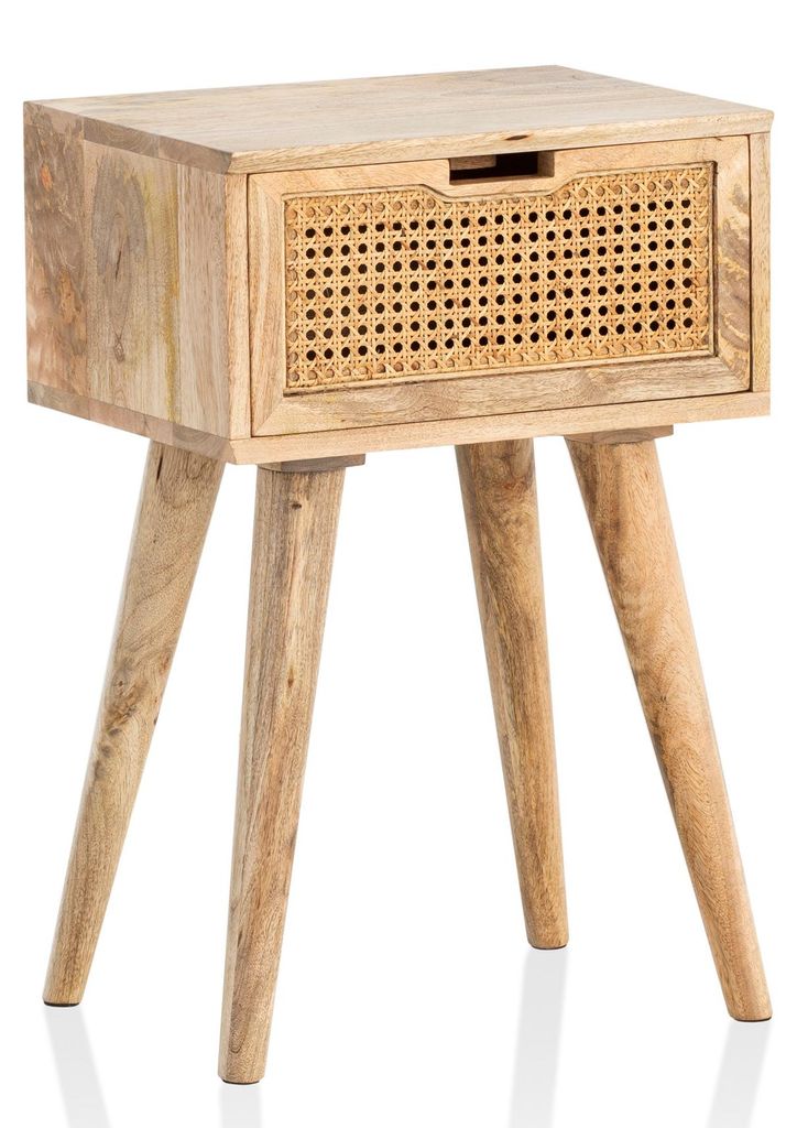 WOHNLING nachtkastje Mango massief hout / riet 40x60x30 cm. Productafbeelding 