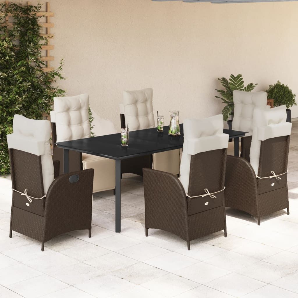 "2026 Promotion" 7-tlg. Garten-Essgruppe - mit Tisch und Stühlen - mit Kissen - Braun Poly Rattan - Gartenmöbelset CC11885