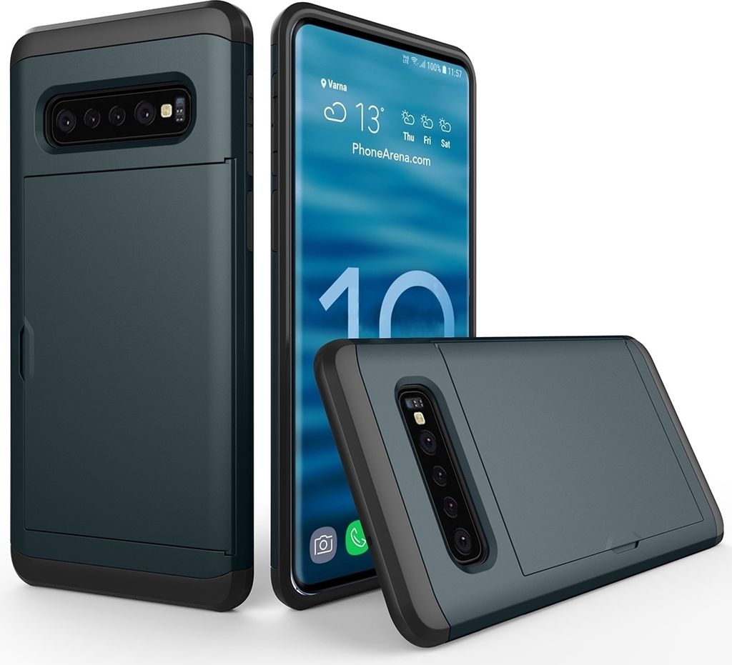 Mobigear Card Samsung Galaxy S10 Hülle Hardcase Backcover Stoßfest mit Kartenhalter - Marineblau