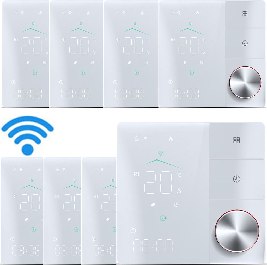 8x Digital WiFi Thermostat Smart Raumthermostat fuer elektrische Fussbodenheizung mit AI Smart Learning-APP, LED-Touchscreen,Programmierbare Thermo...