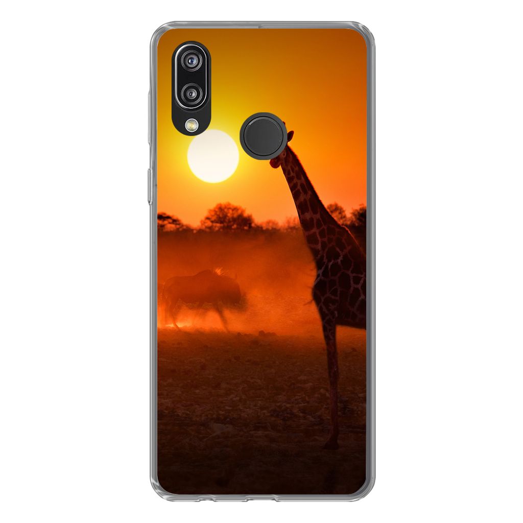 MuchoWow Handyhülle Schutzhülle Hülle für Huawei P20 Lite (2020) Giraffe - Sonne - Savanne Silikon Softcase Handy Hülle - Kartenhalter