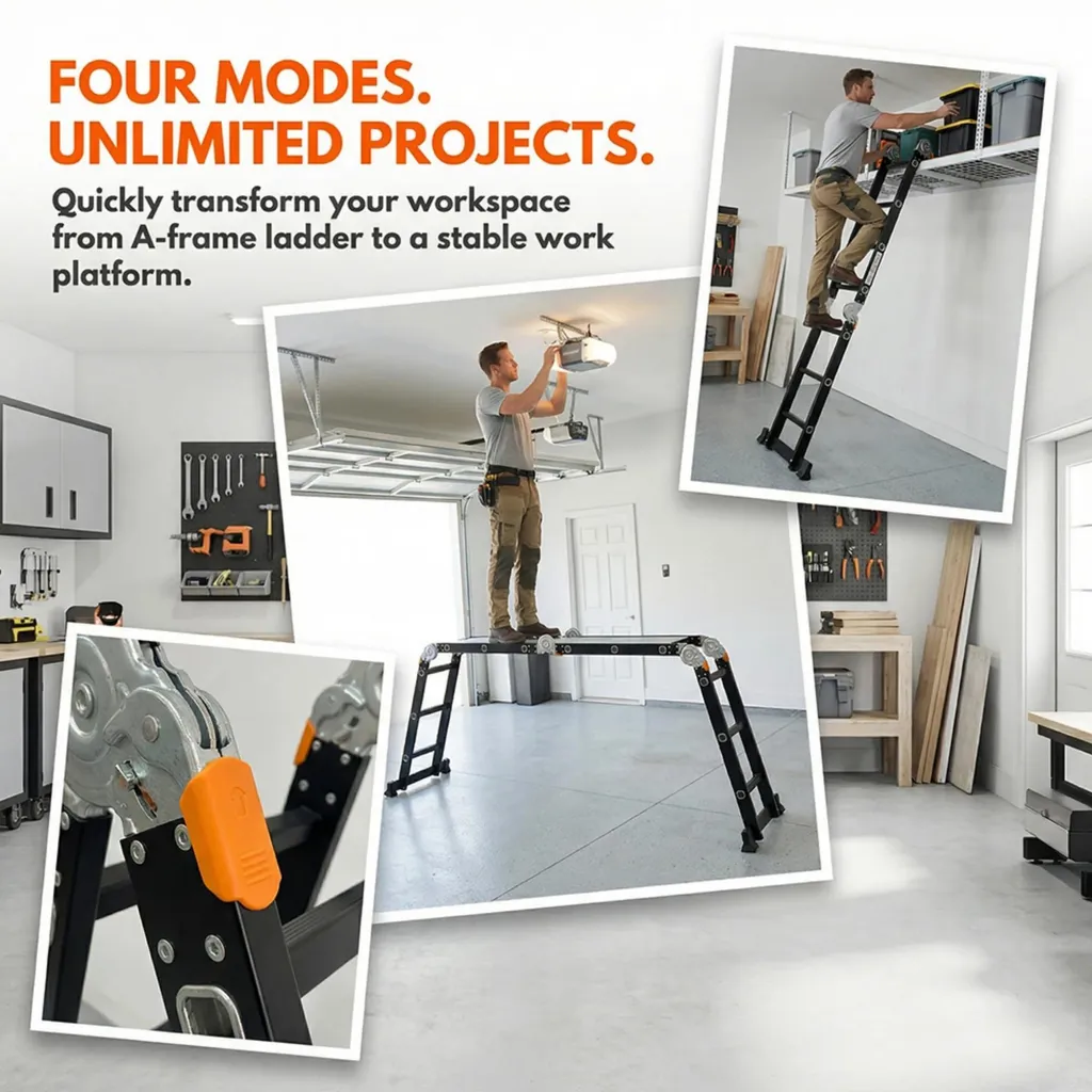 Échelle Articulée Multifonction 4x3 - 350cm - Aluminium Noir - 150kg - 4