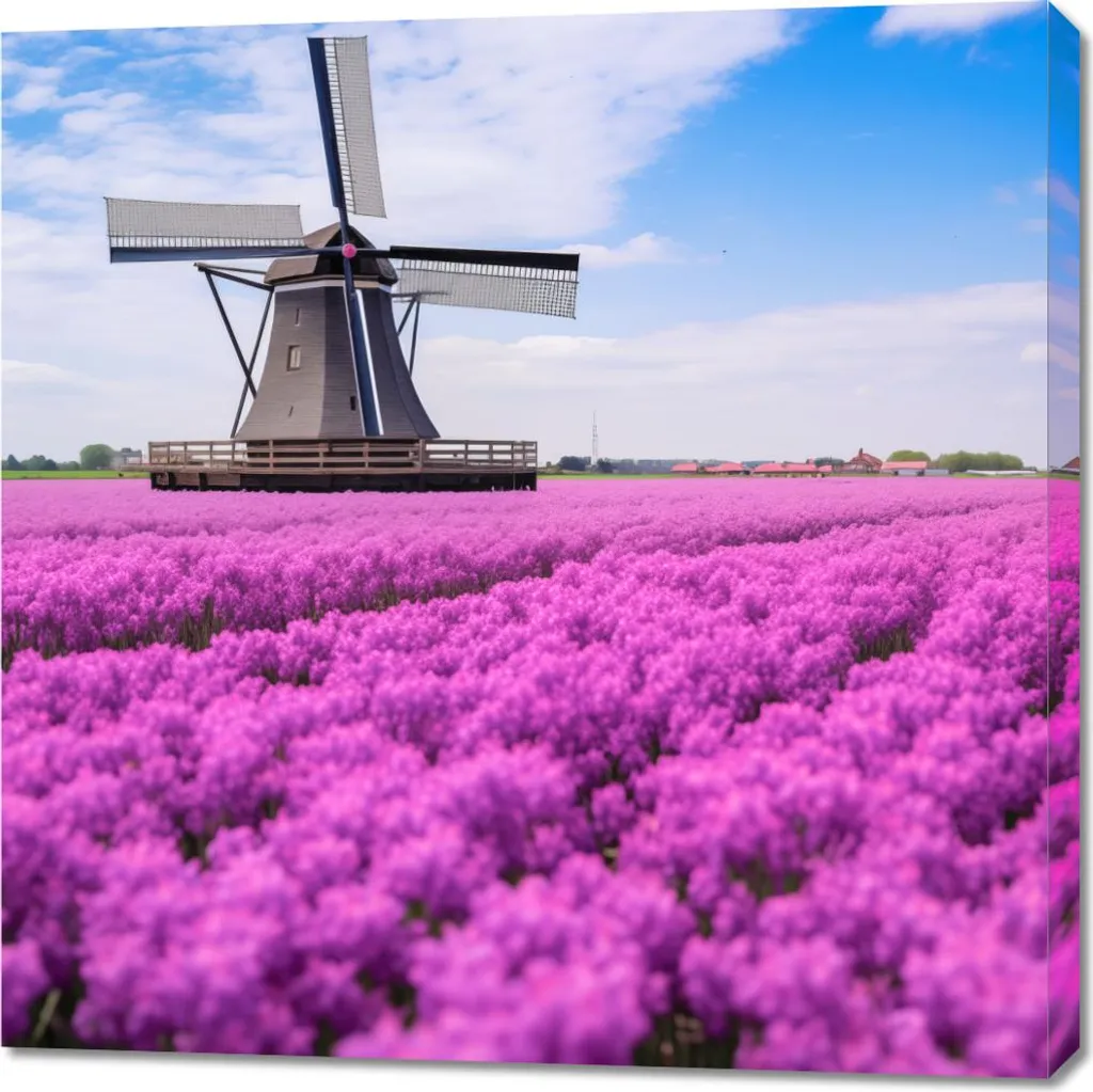 Toile Moulin à Vent Hollandais Couleurs Vives 90 x 90 cm Grand Format