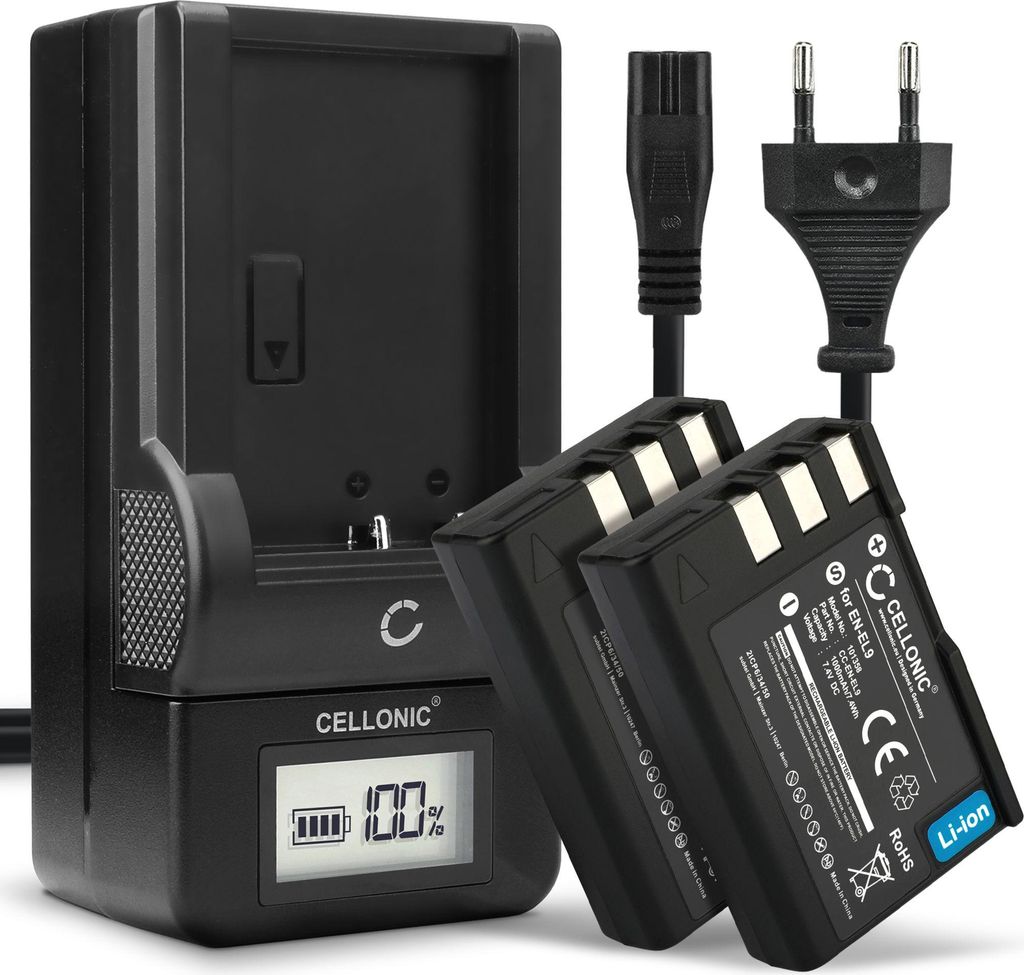 CELLONIC 2x Akku für Kamera Kompatibel mit Nikon D3000, D5000, D40, EN-EL9 - (1000mAh , 7.4V) + Ladegerät