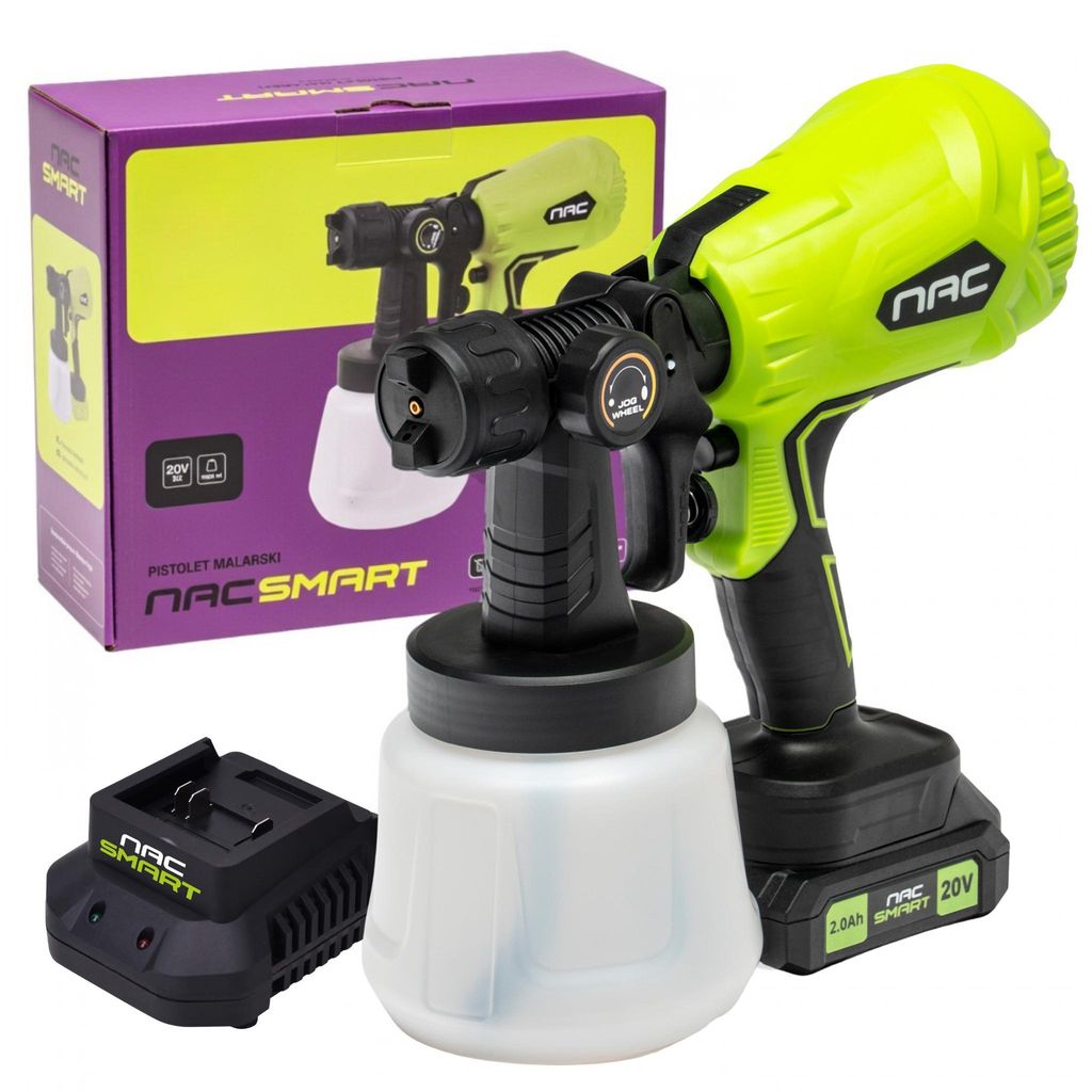NAC SMART Akku Farbsprühsystem NS-SG-20V-B | 20V 2Ah 600ml/min | 3 Düsen 1,0-1,8mm | Farbsprühpistole für Wandfarben, Lacke und Lasuren
