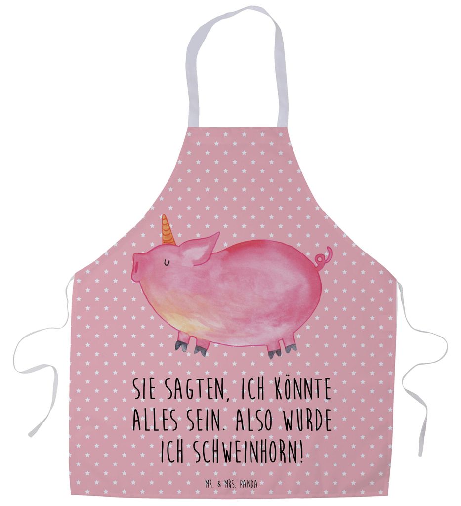Mr. & Mrs. Panda Kochschürze Einhorn Schwein - Rot Pastell - Geschenk, Grillschürze, Englisch, Schürze, Küchenzubehör, Unicorn, Bauer, Arbeits...