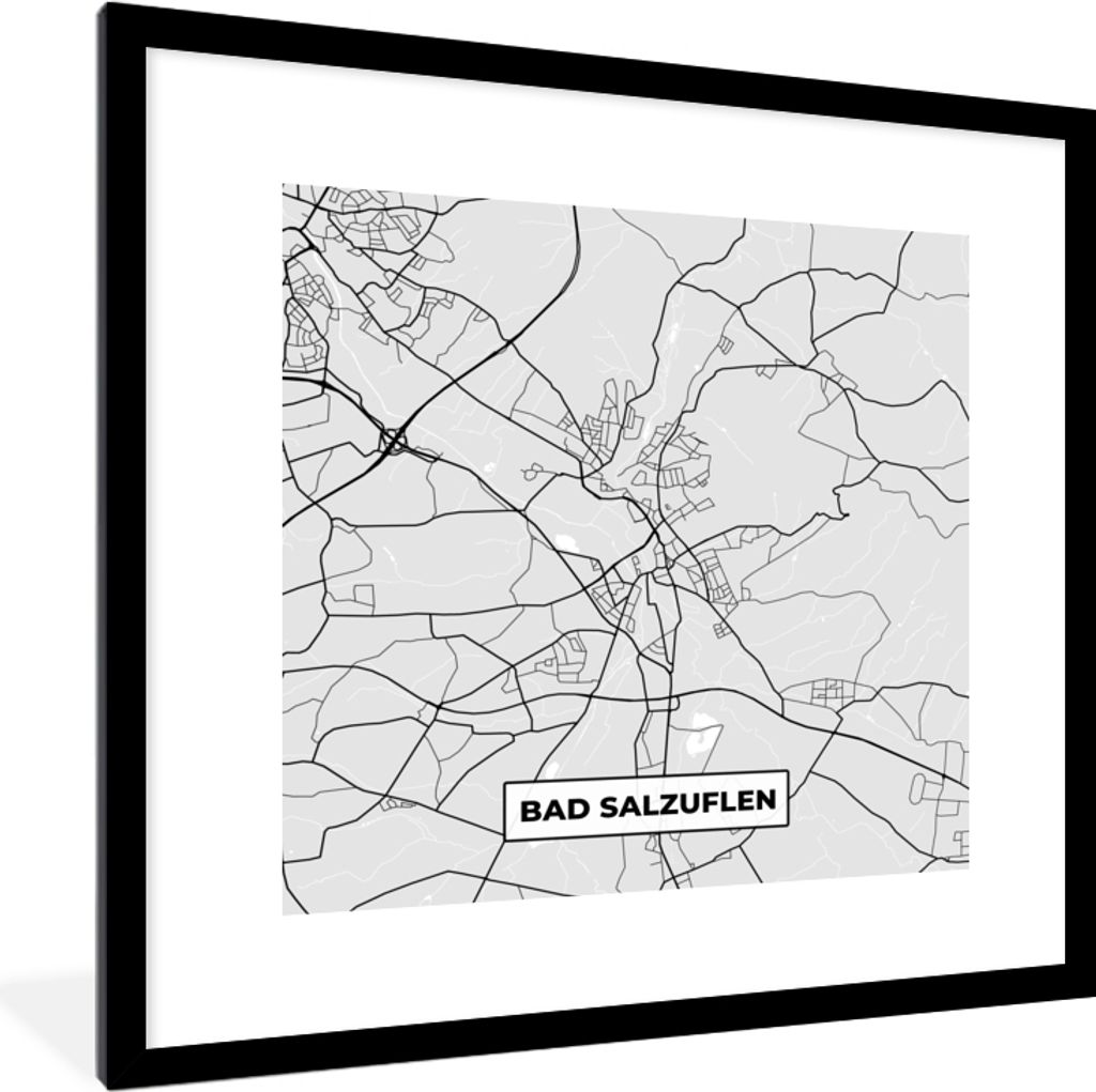MuchoWow Gerahmtes Poster Stadtplan - Karte von Bad Salzuflen - Deutschland - Karte 40x40 cm - Poster mit Schwarzem Bilderrahmen Wandposter Rahme...