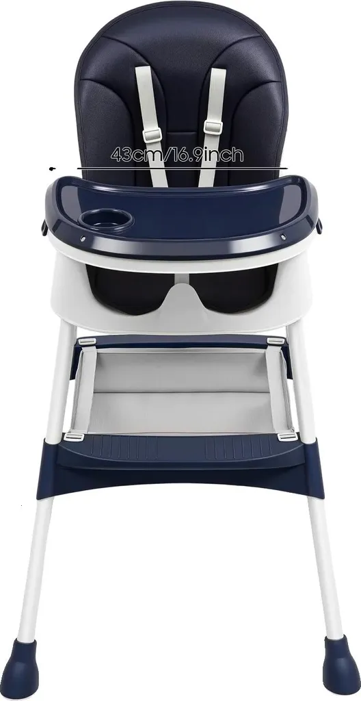 Chaise haute bébé bleue avec harnais 5 points et hauteur réglable - Modèle B20