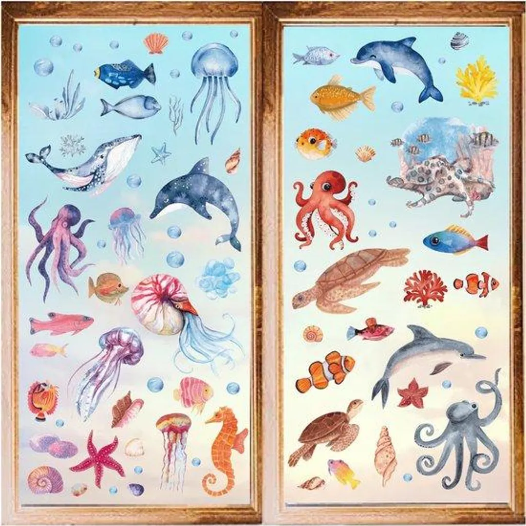 Film adhésif fenêtre PVC imperméable motifs tortue et baleine 45x200cm