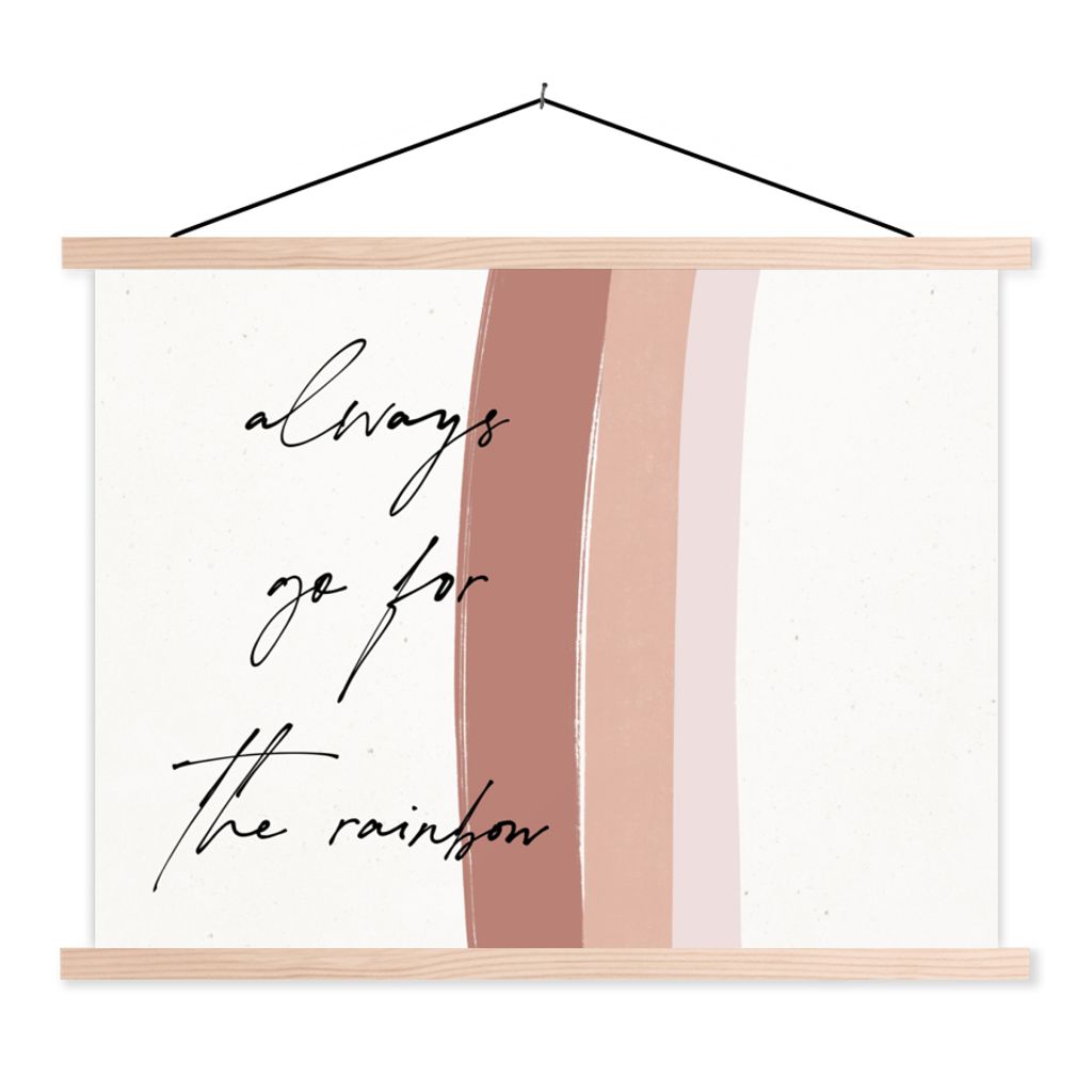 MuchoWow Textilposter Regenbogen - Immer auf den Regenbogen zugehen - Zitate - Text 60x45 cm mit holzfarbenen Rahmen - Bild