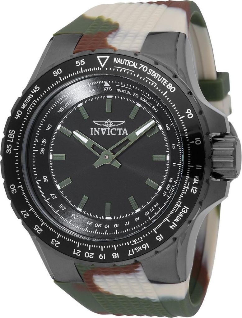Invicta Aviator 49666 Herren uhr - Wasserdicht - Analog - Quarzuhrwerk - Edelstahl mit schwarzen zifferblat - 50mm