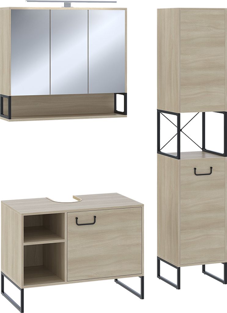 Vicco Badmöbel-Set Vionna, 3 Teile, Eiche/Schwarz