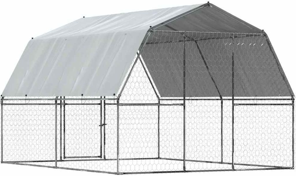 vidaXL Chenil avec toit et porte Argenté Acier galvanisé Image du produit 