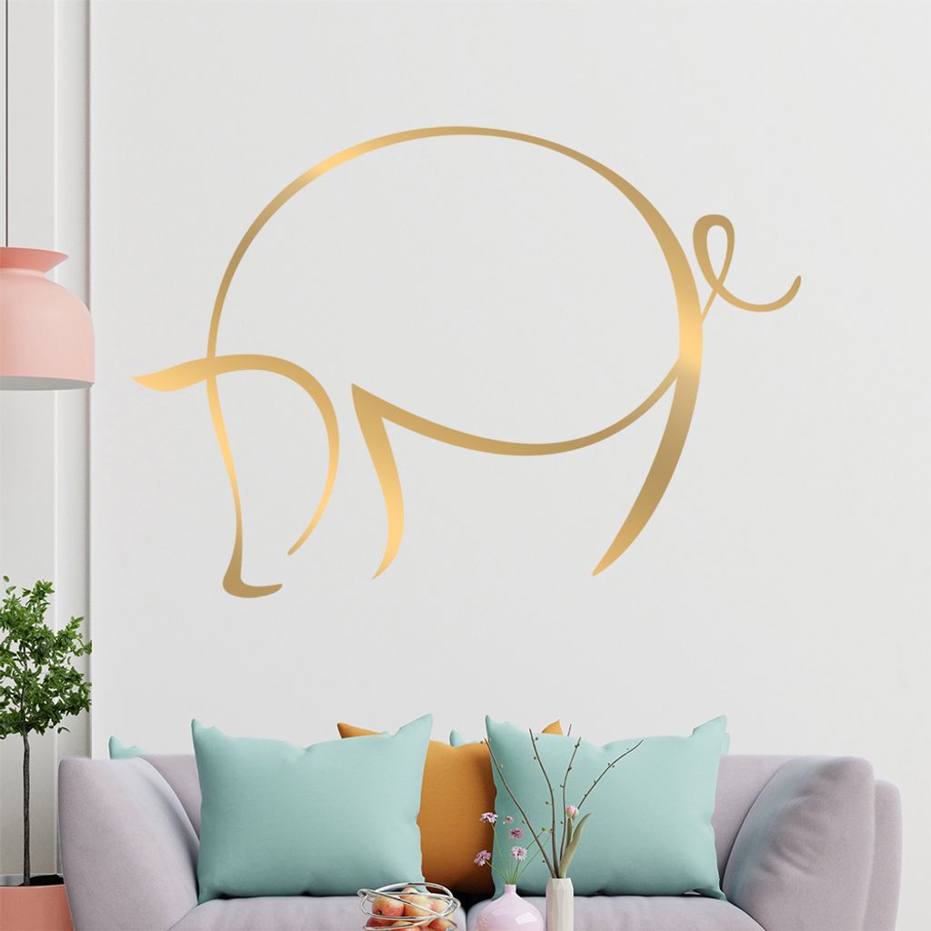 Schwein Linien Wandtattoo in 6 Größen - Wandaufkleber Wall Sticker - Dekoration, Küche, Wohnzimmer, Schlafzimmer, Badezimmer