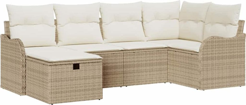 (Robust Möbel) Garten-Sofa-Set - Balkonmöbel/Loungeset - elegantes Design - mit Kissen 6 pcs Beige und Creme Poly Rattan - 232,5x122,5x85cm -...
