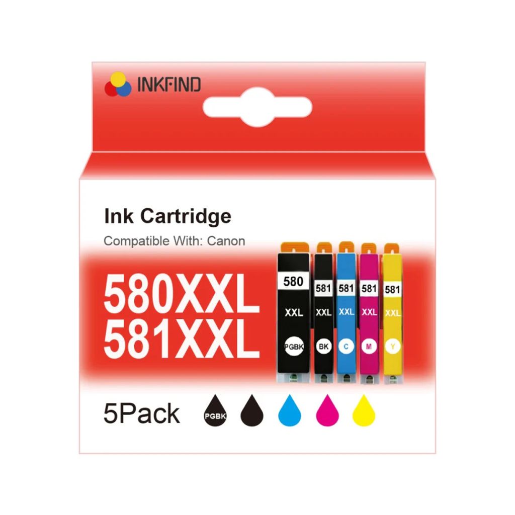 INKFIND PGI580XXL CLI581XXL für Canon PGI-580XL CLI-581XL, Canon580 Canon 580 PGI580 Canon581 Canon 581 CLI581 Tintenpatrone 5 Stück für: TS705 ...