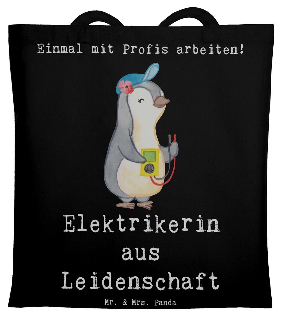 Mr. & Mrs. Panda Tote Bag Elektrikerin Leidenschaft - Schwarz - Geschenk, Ausbildung, Shopping Tasche, Lustig, Spruch, Laptoptasche, Gesellenprüfu...