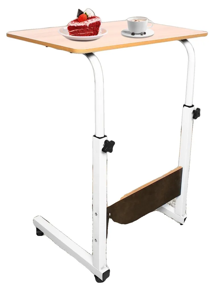 Bureau mobile réglable bois avec roulettes silencieuses style moderne