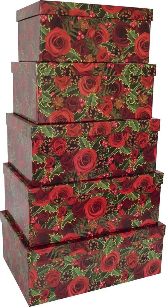 Weihnachtsgeschenkkarton Rosen - 5 tlg. rechteckig.