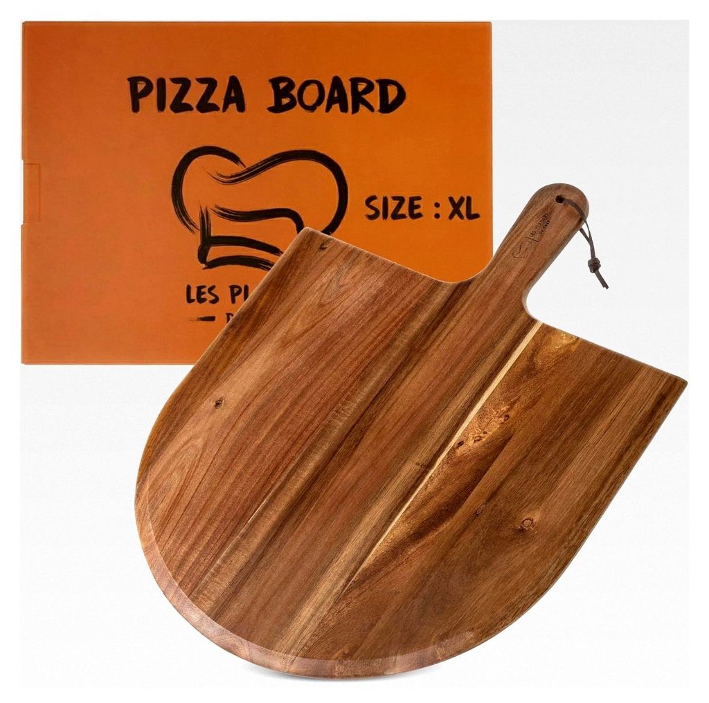 Pizzaschieber aus Akazienholz 35,5 × 48,6 cm – Pizzabrett und Servierplatte – Handgefertigt, Robust und Natürlich – Geeignet für Pizzen un...
