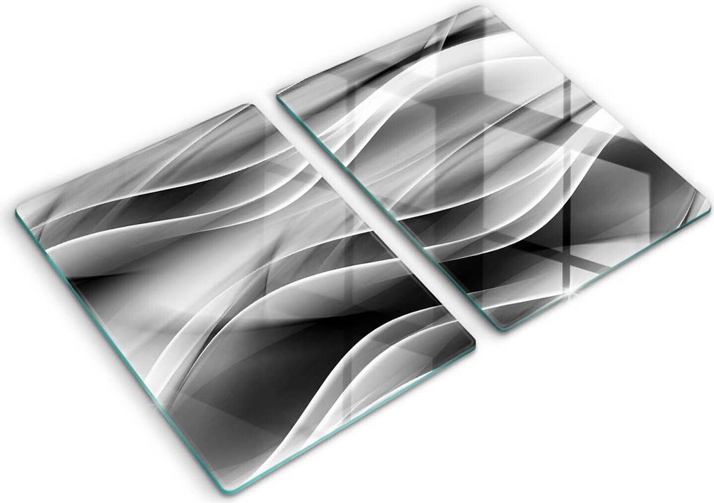 Glasschneideplatte - Herdabdeckplatte - 2x40x52 cm -Schneidebrett - Spritzschutz - Abstraktion milde Linien