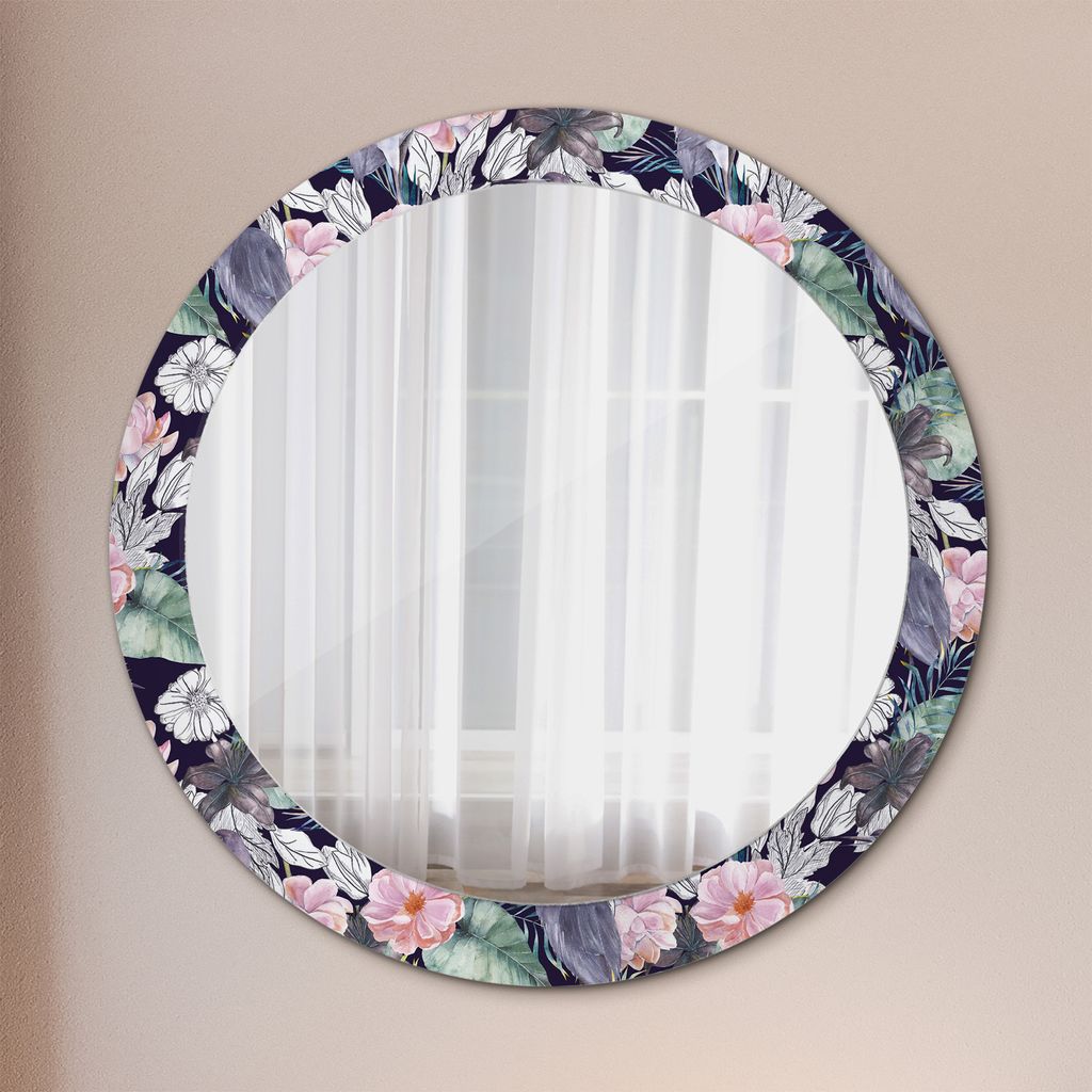 Ø80cm Spiegel - Glasrahmen mit Aufdruck - Wandspiegel Schlafzimmer - Kraniche Vögel
