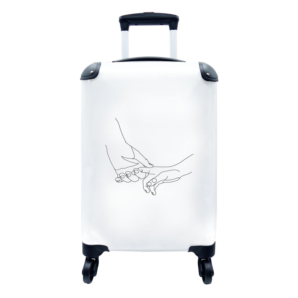 MuchoWow Koffer Handgepäck Trolley Rollkoffer Kleine Reisekoffer mit 4 Rollen - Hände - Linienkunst - Beziehung - Cabin Size < 55x40x23 cm & 55...