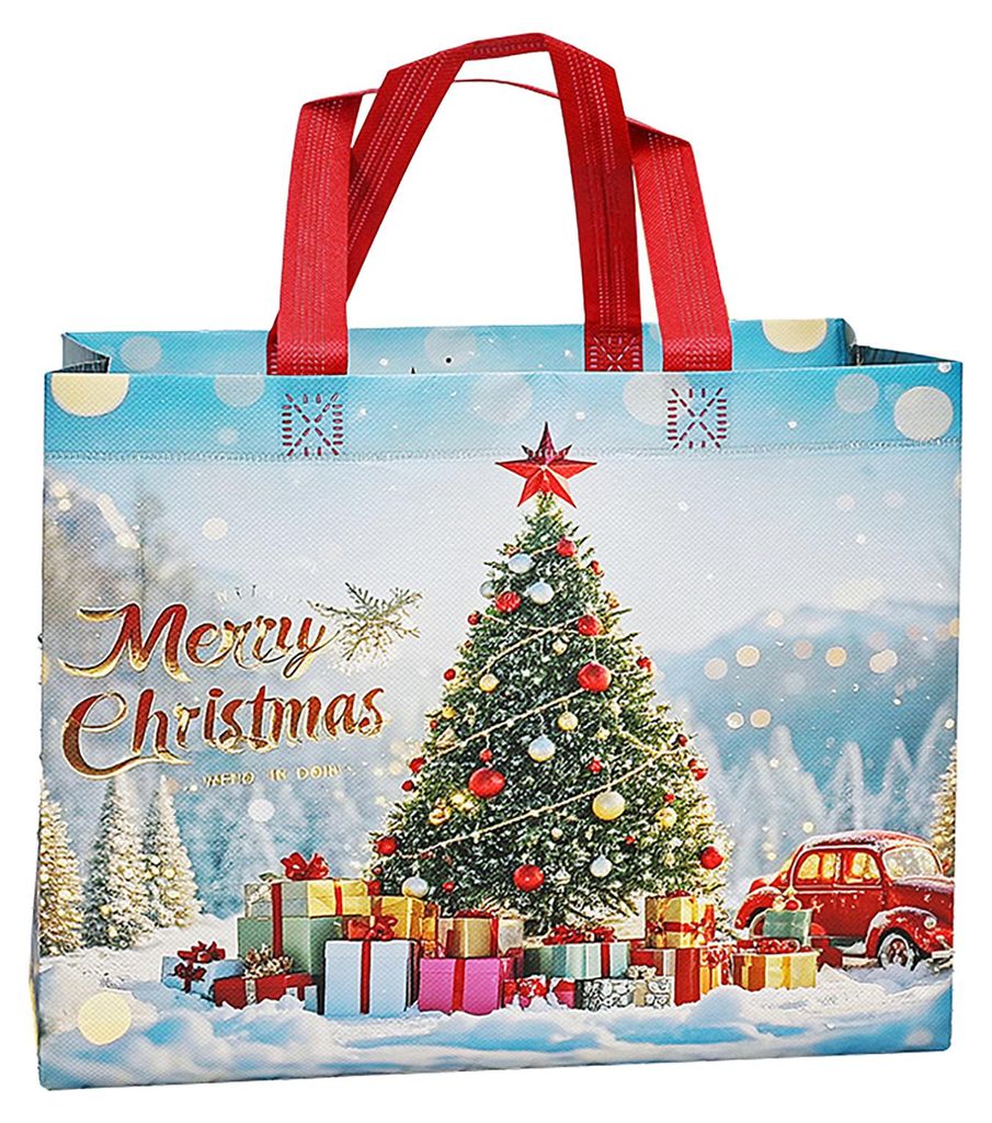Große, wiederverwendbare Tragetasche mit Henkeln aus Vliesstoff für Weihnachtsgeschenke, ideal als Einkaufstasche für die Feiertage und Weihnach...