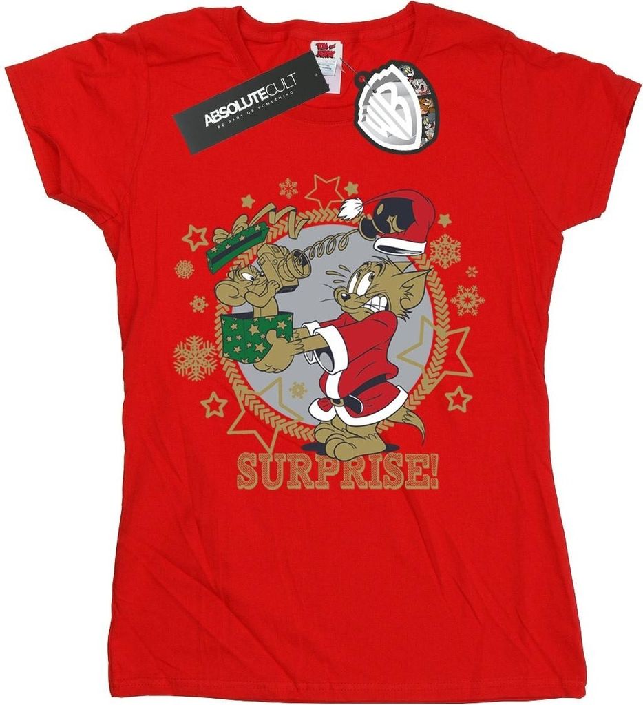 Tom And Jerry - "Christmas Surprise" T-Shirt für Damen BI43646 (S) (Rot)