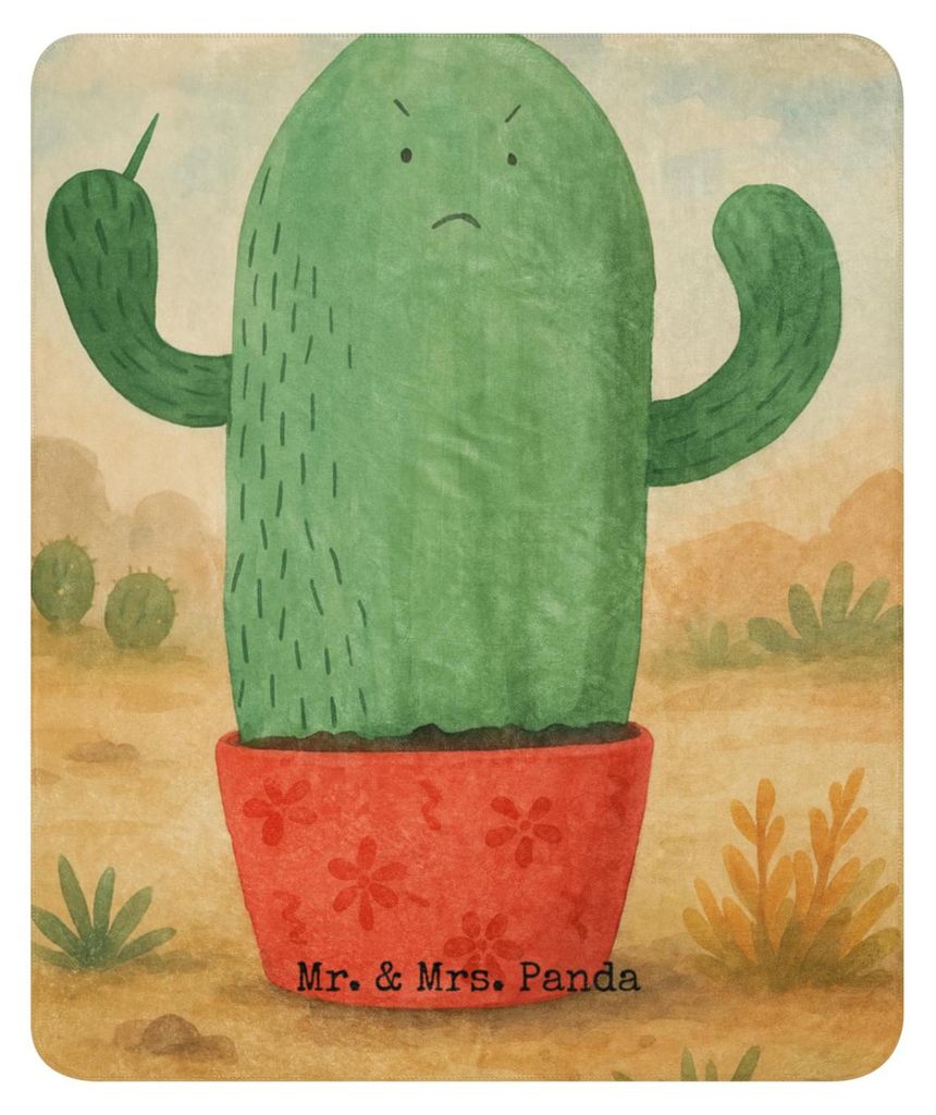 Mr. & Mrs. Panda Heimdecke Kaktus Wut Design 130 x 155 cm - Weiß - Geschenk, Kakteen, Tagesdecke, Plaid, Kuscheldecke, Decke, Chefin, wütend, Kol...