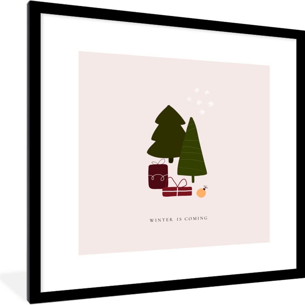 MuchoWow Gerahmtes Poster Weihnachtsbäume - Geschenke - Winter - Zitat 40x40 cm - Poster mit Schwarzem Bilderrahmen Wandposter Rahmen Foto Bilde...