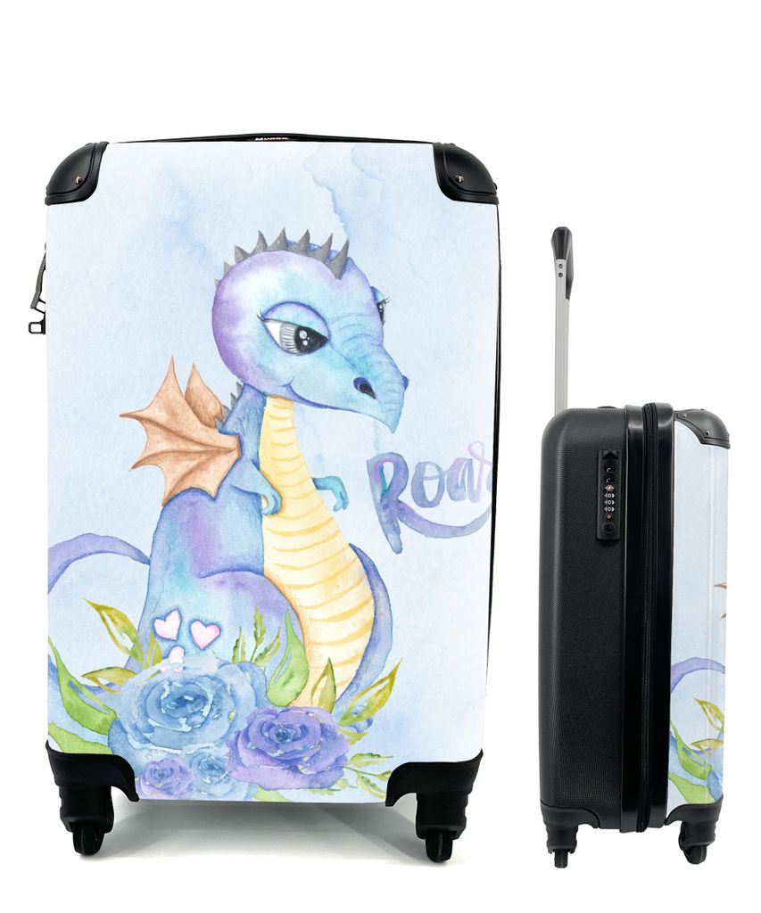 MuchoWow Koffer Handgepäck Trolley Rollkoffer Kleine Reisekoffer mit 4 Rollen - Dinosaurier - Flügel - Jungen - Mädchen - Kinder - Cabin Size ...