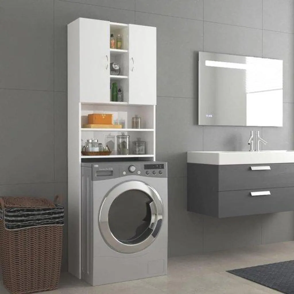 Étagère de rangement dessus lave-linge blanc brillant 190 cm de hauteur