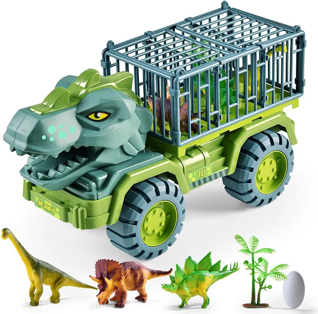 Camion transporteur Tyrannosaurus Rex avec 3 dinosaures et accessoire