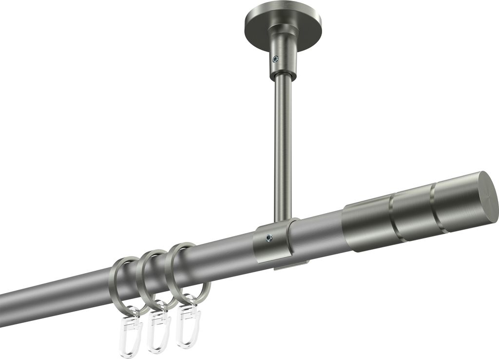 Interdeco Gardinenstange / Vorhangstange Silbergrau / Edelstahl-Optik, Typ Sonette Elanto (Rillenzylinder) Deckenmontage, 20 mm Ø 1-läufig, 120 cm
