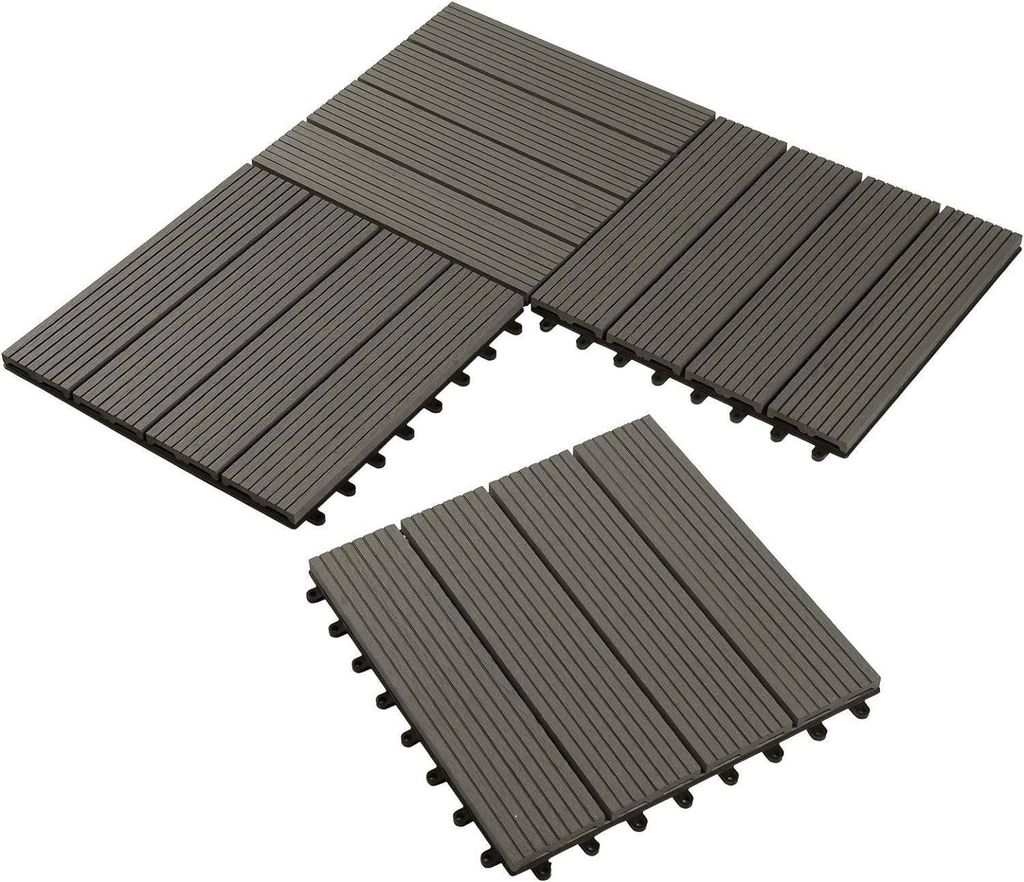 WPC Fliesen, Terrassenfliesen Klicksystem, Balkonfliesen 30x30 cm, für außen : Grau 11 Farbe: Grau Stückzahl: 11