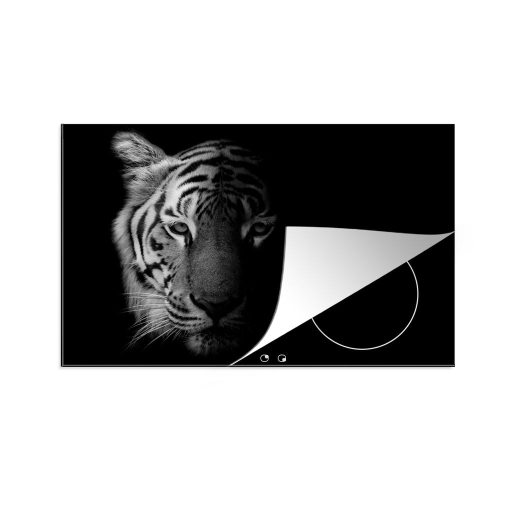 KitchenYeah Herdabdeckplatte Tiger - Tiere - Wild - Schwarz - Weiß , 76x51cm, Küche Deko, Glaskeramikkochfeld Herdabdeckung, Abdeckplatte fùr ...