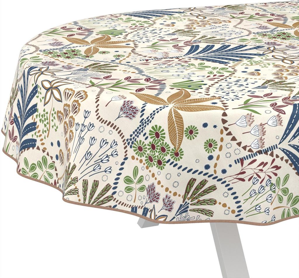 Tischdecke wasserabweisend abwaschbar Bunt Oval 260x140cm Band Bohemian Style Ethno Wachstuch Gartentischdecke