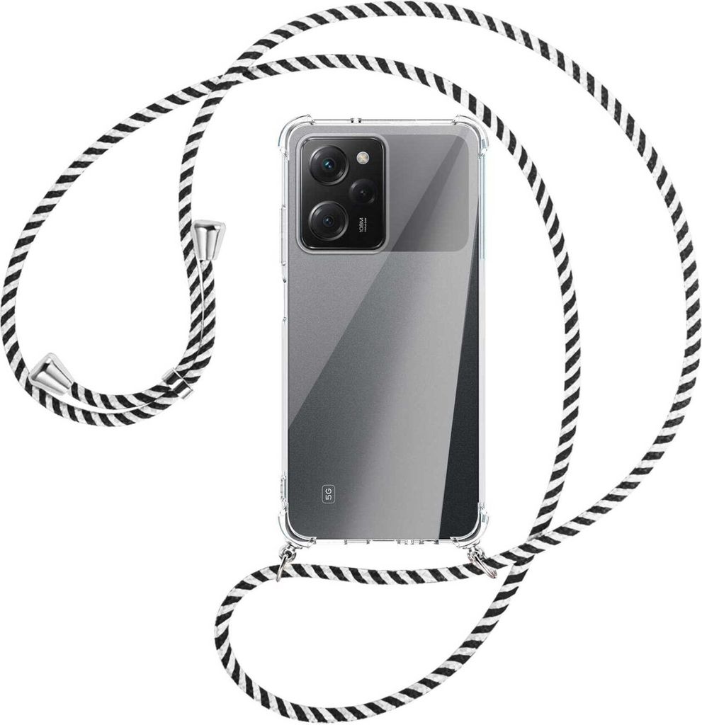 Handykette Backcover-Schutzhülle mit Band (Metall silberfarben) für Xiaomi Poco X5 Pro (6.67'') - schwarz/weiß gestreift