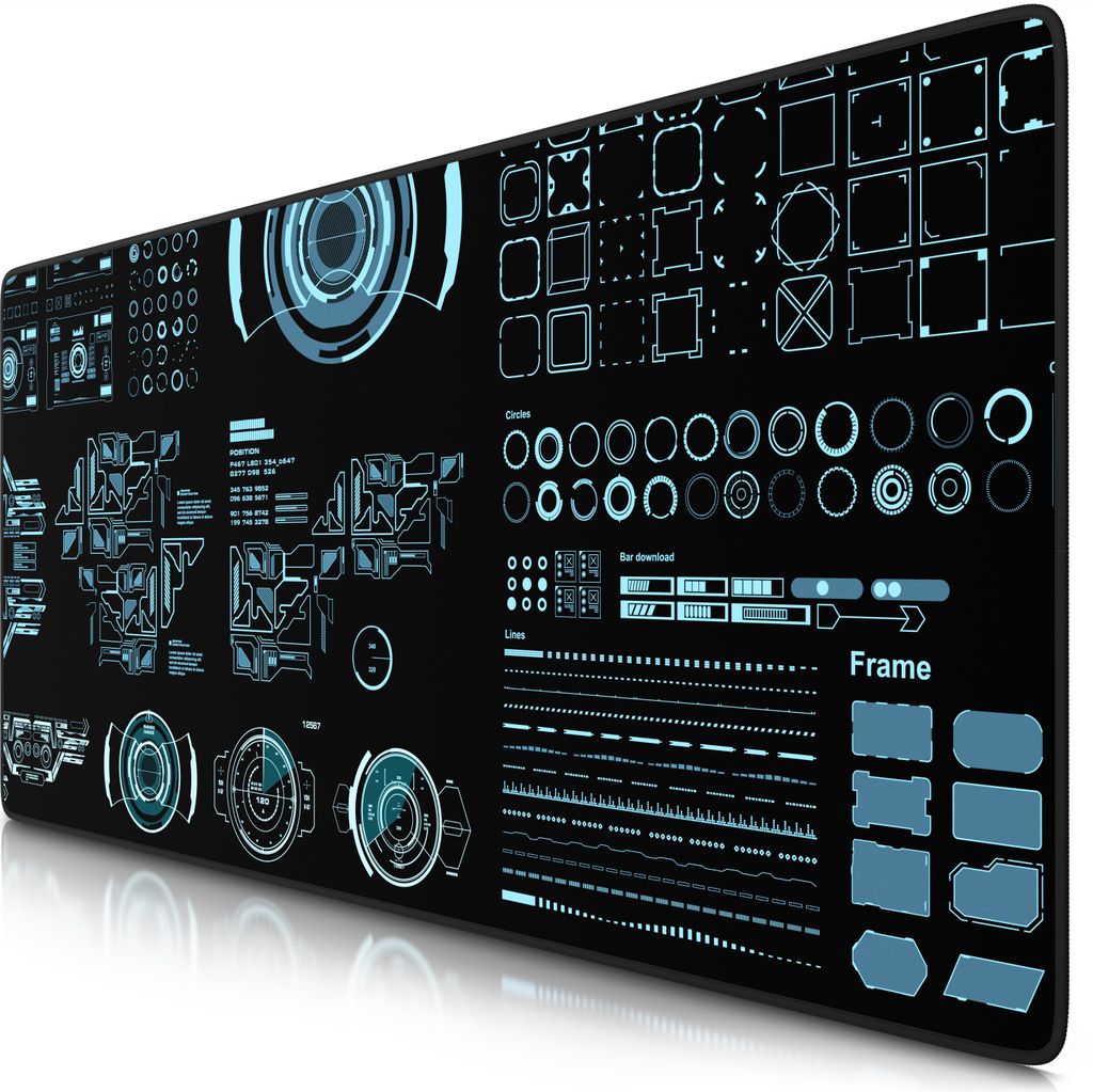 Titanwolf Gaming Mauspad XXL, 900 x 400 x 3 mm, Schreibtischunterlage, abwaschbar, rutschfeste Rückseite, Geschwindigkeit & Präzision, HUD Future