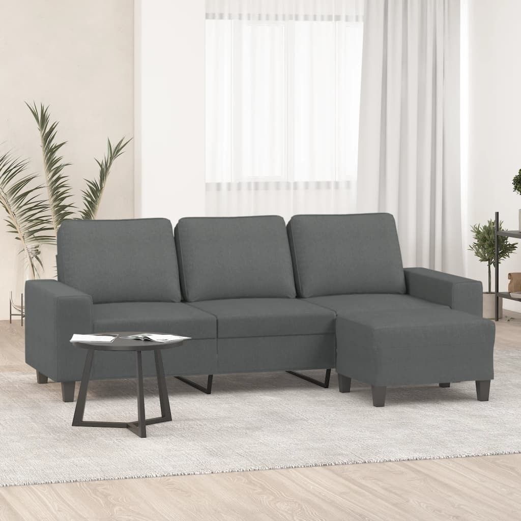 Maison Exclusive - 3-Sitzer-Sofa mit Hocker Dunkelgrau 180 cm Stoff