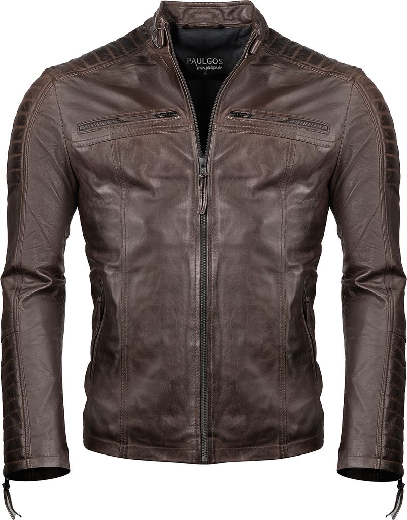 PAULGOS Herren Lederjacke Echtes Leder Jacke Echtleder Übergangsjacke Fashion in 5 Farben Gr. S-7XL Design 1